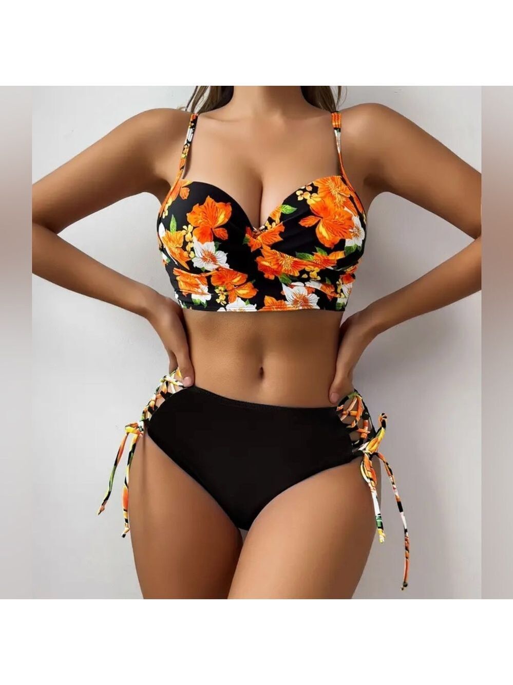 Floral Print Push Up High Waist Bikini Set